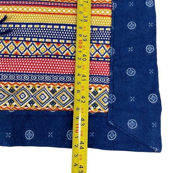 Vintage Flannel Throw Blanket Blue Orange Red Tribal Small Toddler Lap Handmade - Picture 9 of 10